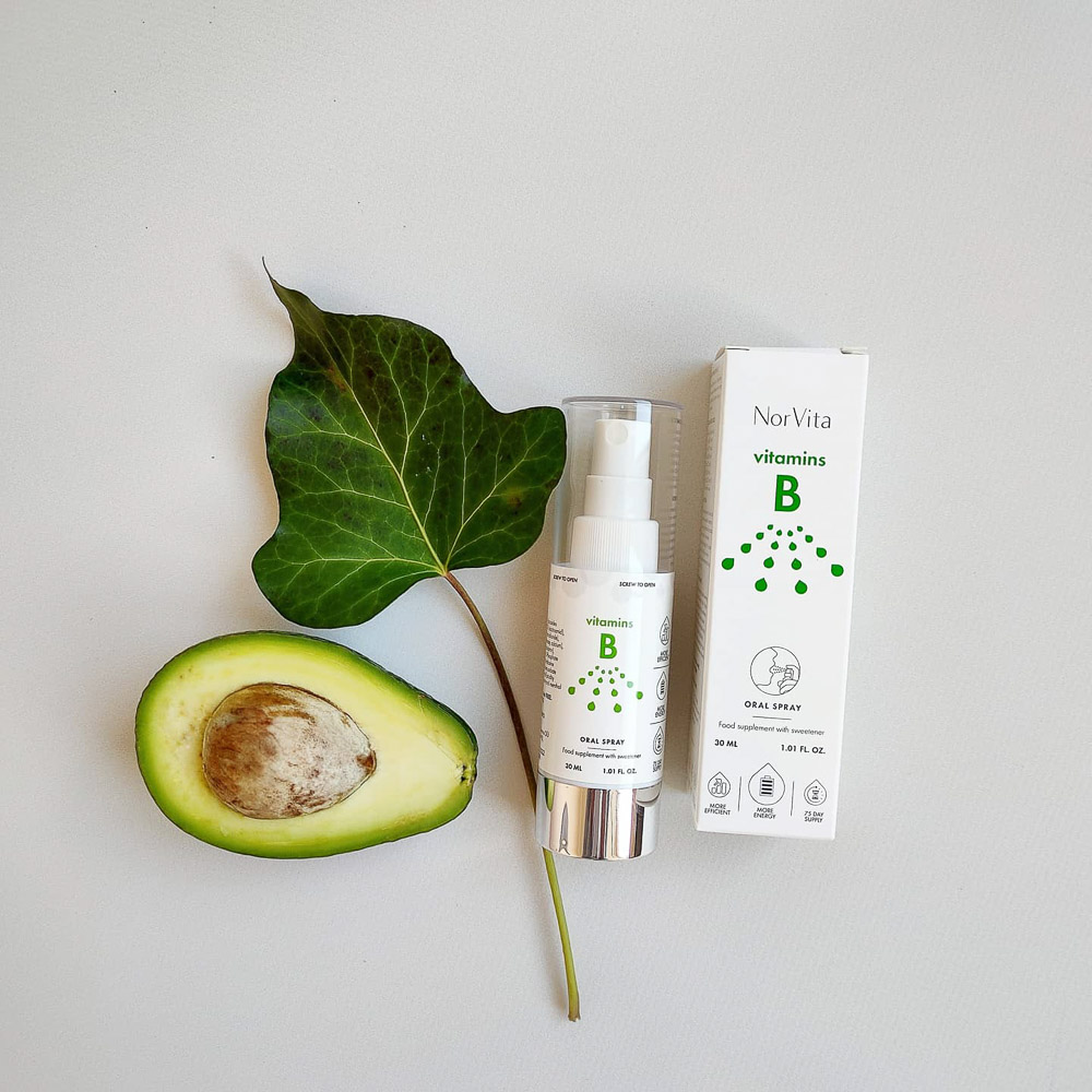 NorVita Vitamiin B-kompleks suukaudne sprei koos avokaado ja lehega